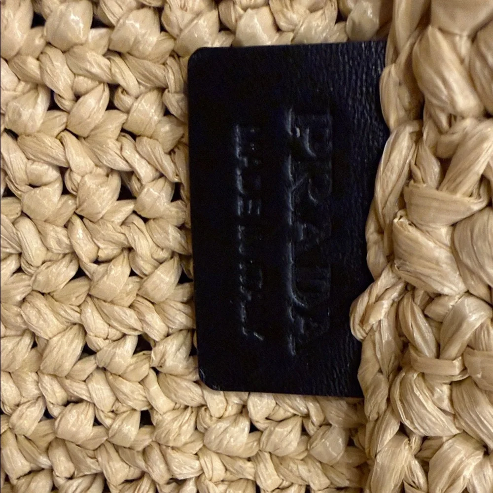 Prada Milano Raffia Tote Bag Large Logo Beige Black – Full Set NEW